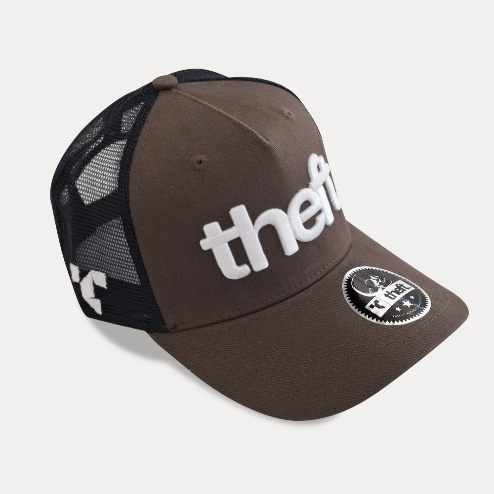 Wordmark trucker cap angle view